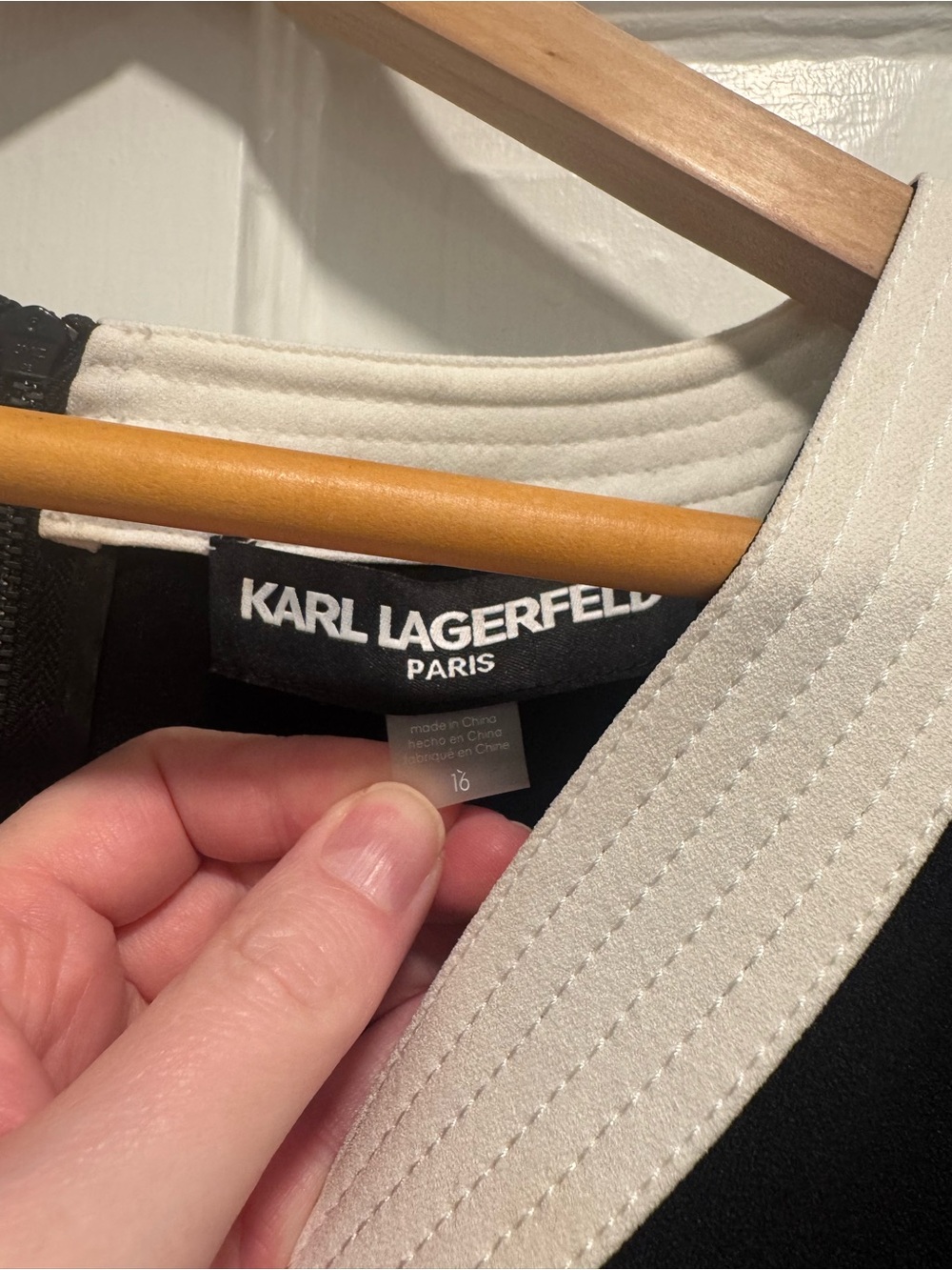 Karl Lagerfeld Black Midi Dress with White Trim and Button Front - Picture 4 of 4